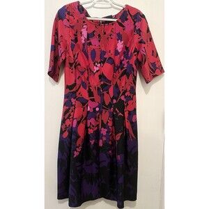 Gabby Skye Fit & Flare Floral Dress Size 8 Red Purple Stretch Lined Exposed Zip